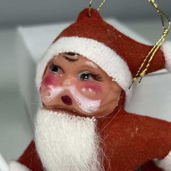 Vtg MCM Christmas Tree Ornament Decoration Tennis Santa Flocked Blow Mold Type - Picture 2 of 5